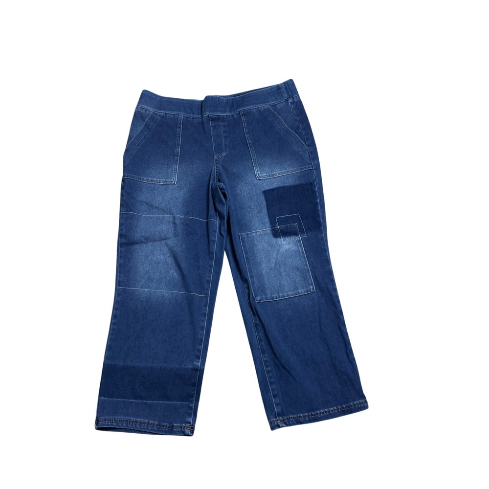 LOGO Lori Goldstein Women's Patchwork Denim Pull On‎ Jeans Size 14P Straight